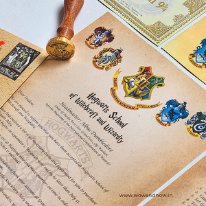 Personalized Harry Potter Hogwarts Acceptance Letter with Hogwarts School Ministry of Magic Wax Seal Stamp (Set of 10 Potter Fandom Collectibles) + Harry Potter Wooden Music Box with Hand Crank - Combo Deal