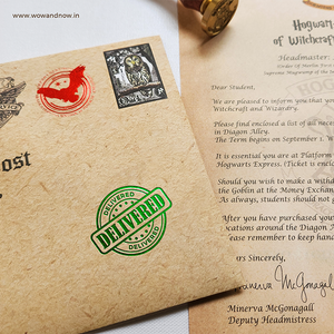 Personalized Harry Potter Hogwarts Acceptance Letter with Hogwarts School Ministry of Magic Wax Seal Stamp (Set of 10 Potter Fandom Collectibles) + Harry Potter Wooden Music Box with Hand Crank - Combo Deal