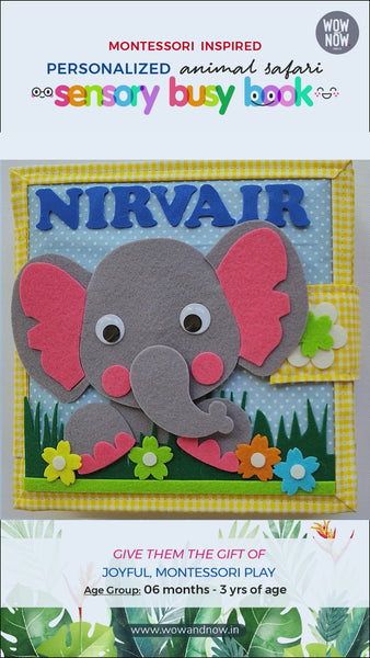 Load and play video in Gallery viewer, Personalized Sensory Baby &amp; Toddler Busy Book - (Elephant)
