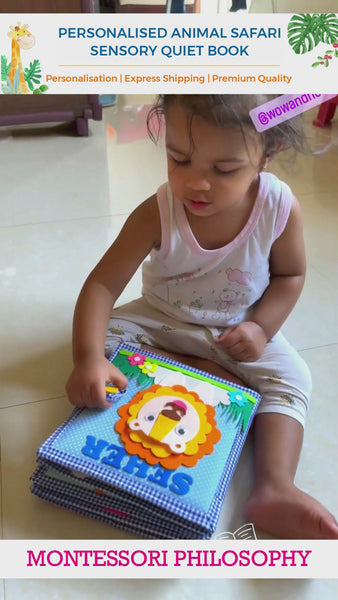 Load and play video in Gallery viewer, Personalized Sensory Quiet Book (Lion) - Montessori Baby, Toddler Toys
